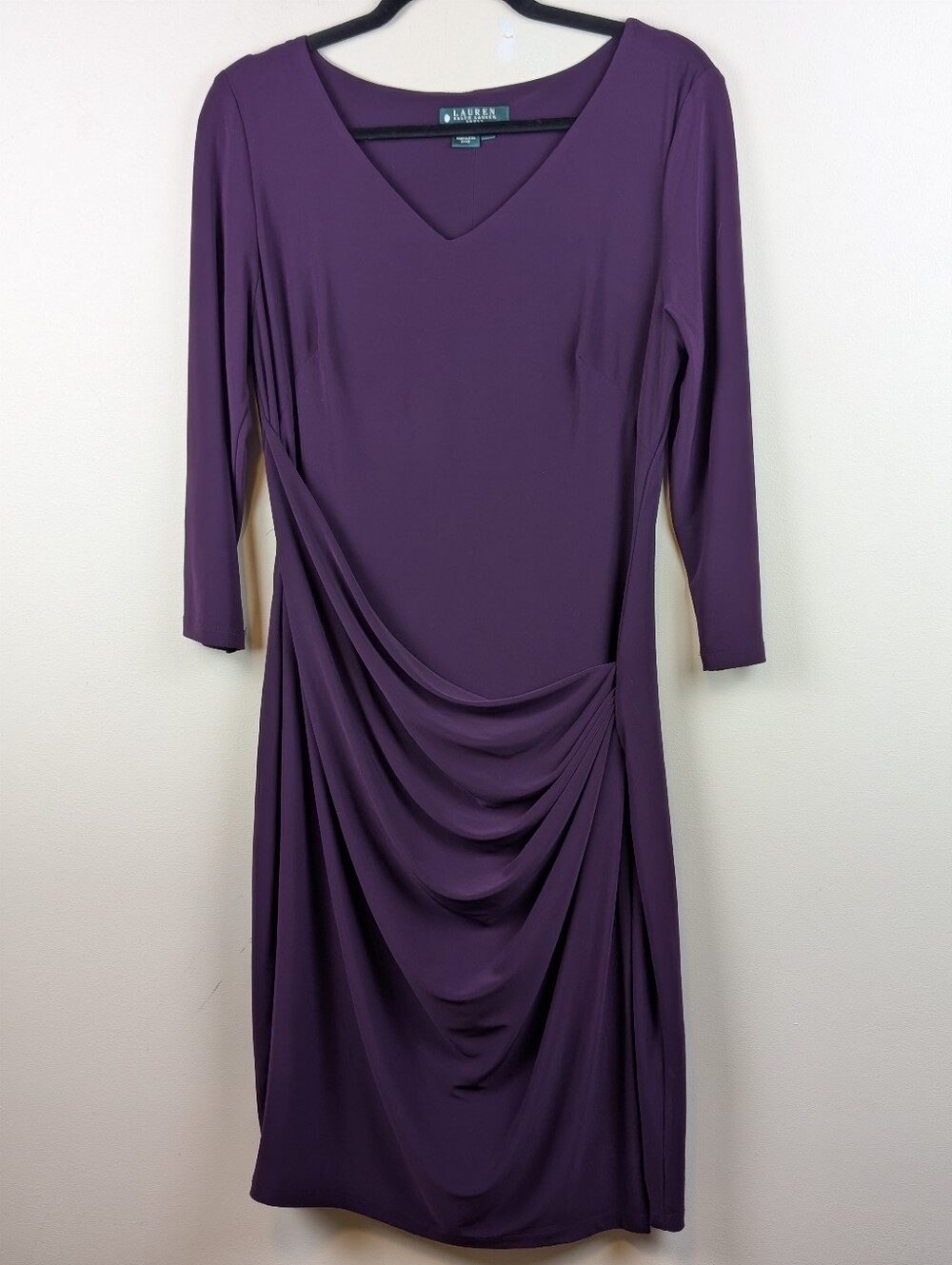 Lauren Ralph Lauren Classic Faux Wrap Draped Jersey Knit Dress Plum Size 10